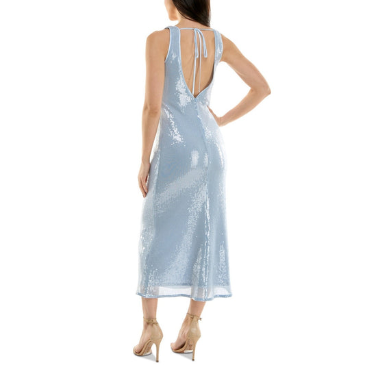 Katia Rae Juniors Sequin Plunge Neck Sleeveless Midi Party Dress Sky Blue Size M