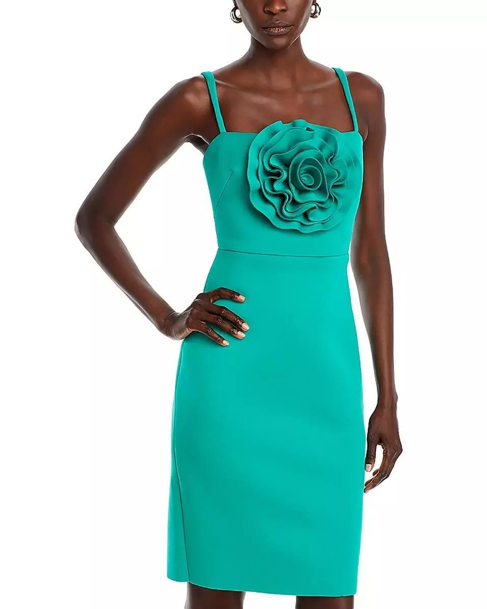 Eliza J Womens Green Knee-Length Rosette Formal Sheath Dress ,Size 6. MSRP: 158$