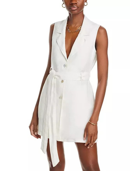 Bella Dahl Women's White Linen Belted Blazer Dress Size L (MSRP $245), Brand New